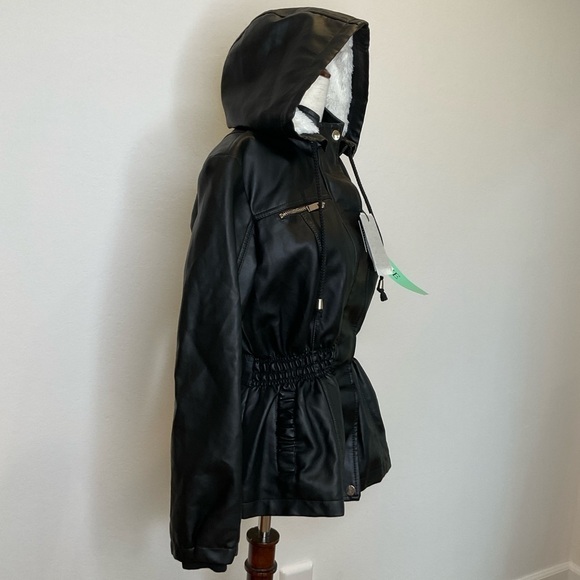 NWT Cavalini Faux Leather with Hood Jacket Black Size PM - Picture 5 of 15